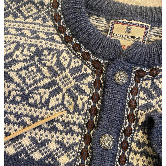 Vtg Dale of Norway Mens Cardigan Sweater XL Fair Isle New Wool Preppy Grandpa - Picture 13 of 14